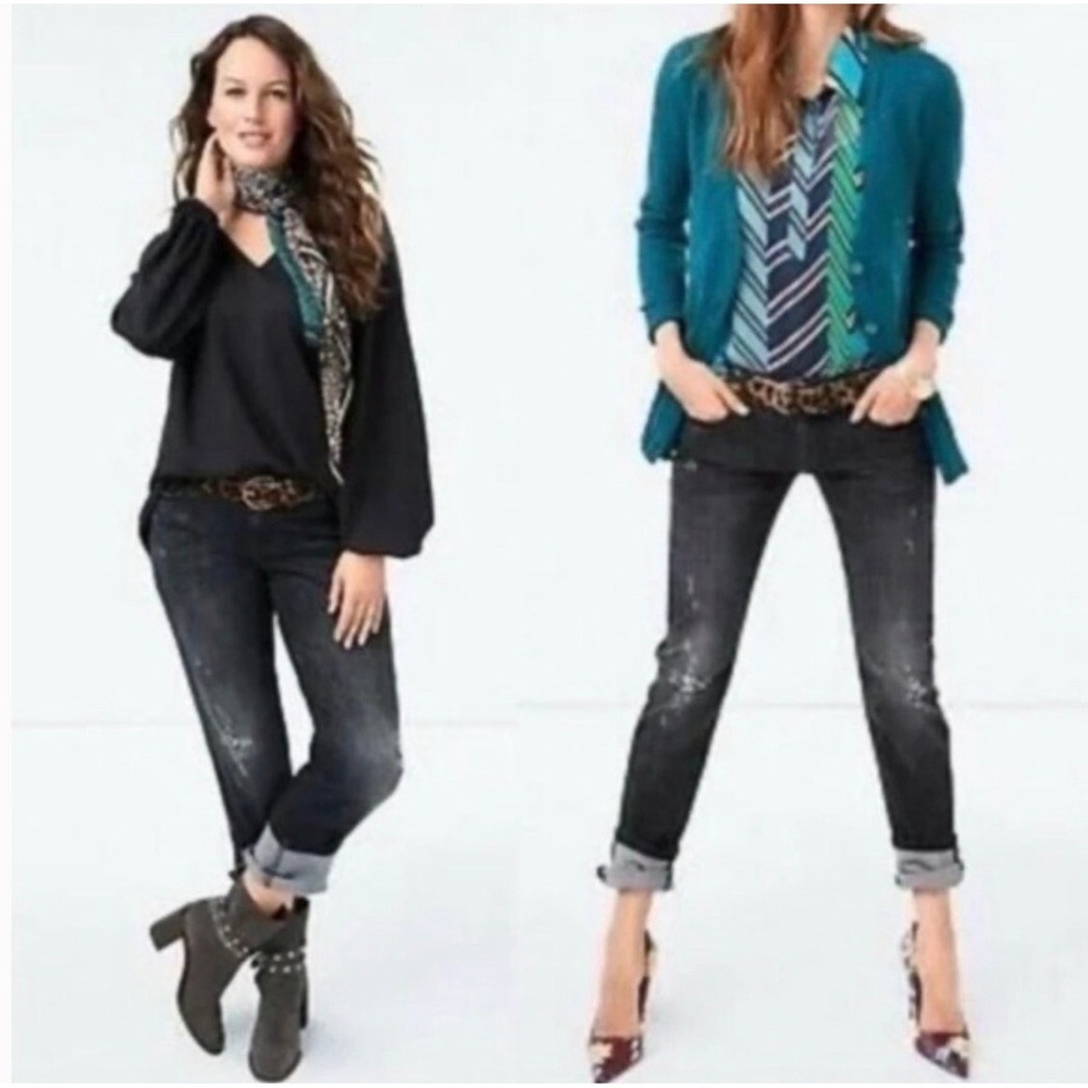 Cabi Slim Boyfriend Jeans 8 Charcoal Gray Distressed Stretch Denim 3749 Womens